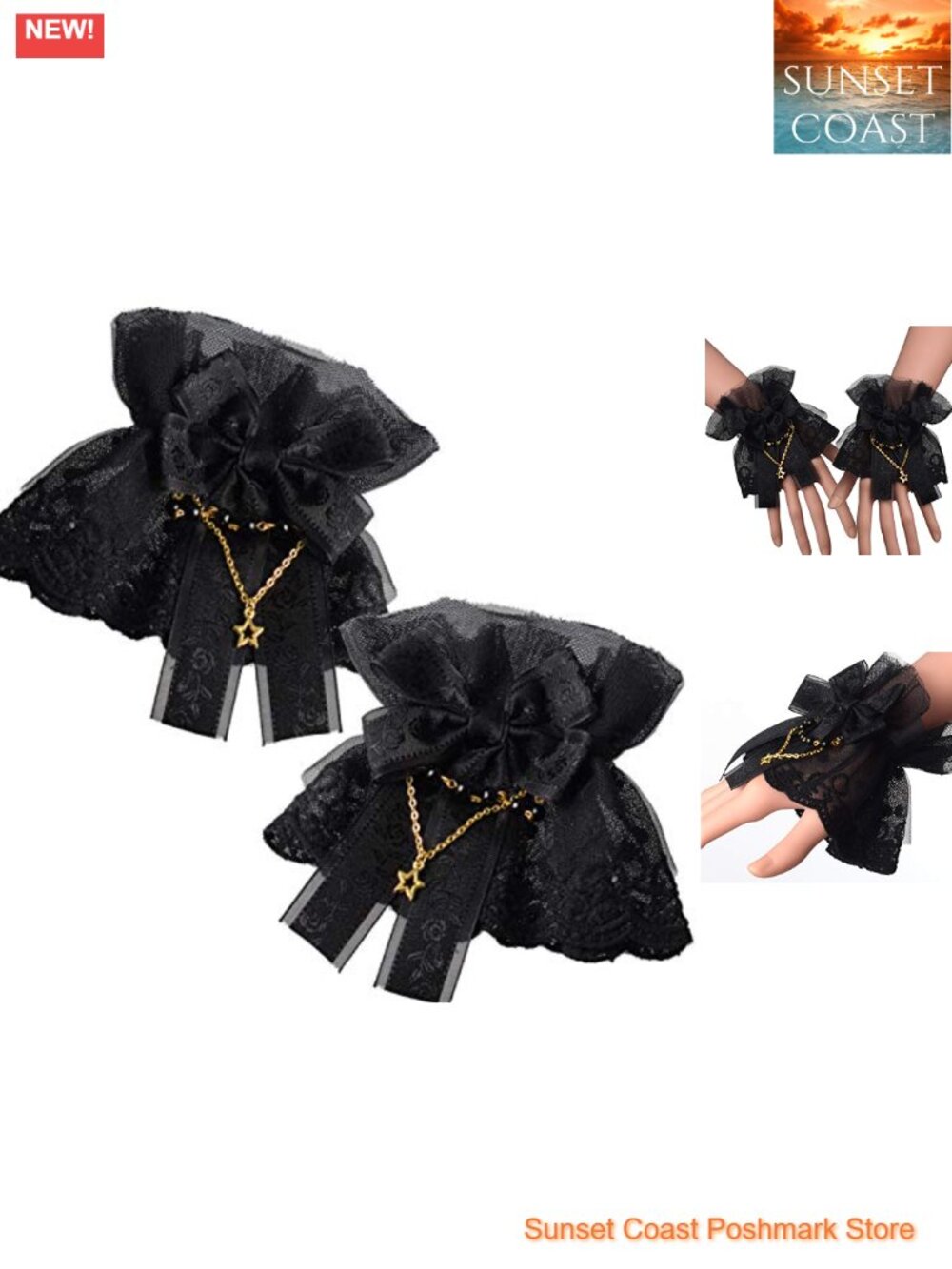 Lace Cuff Bracelet Steampunk Gothic Floral Tulle Bead Chain Star Charm